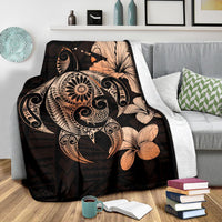 Hibiscus Plumeria Mix Polynesian Orange Turtle Premium Blanket - Polynesian Pride