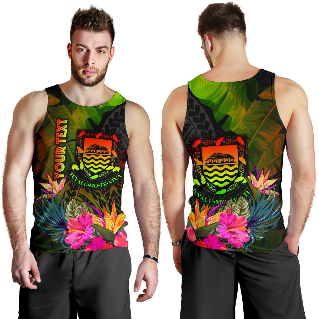 Tuvalu Polynesian Personalised Men's Tank Top - Hibiscus and Banana Leaves - Polynesian Pride