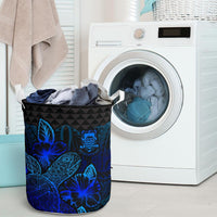 Tuvalu Laundry Basket - Polynesian Turtle Hibiscus Blue - Polynesian Pride