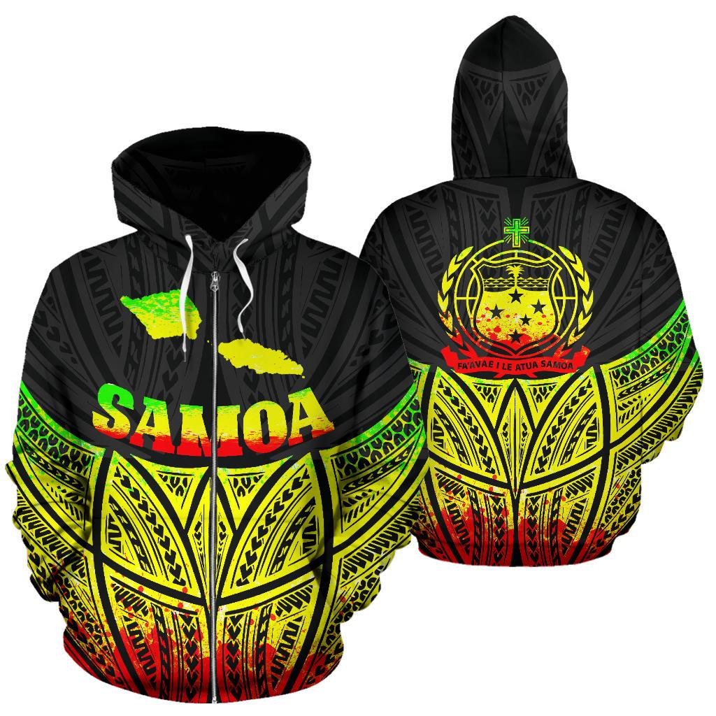 Samoa Polynesian Zip up Hoodie Reggae Pride Map and Seal Unisex Reggae - Polynesian Pride