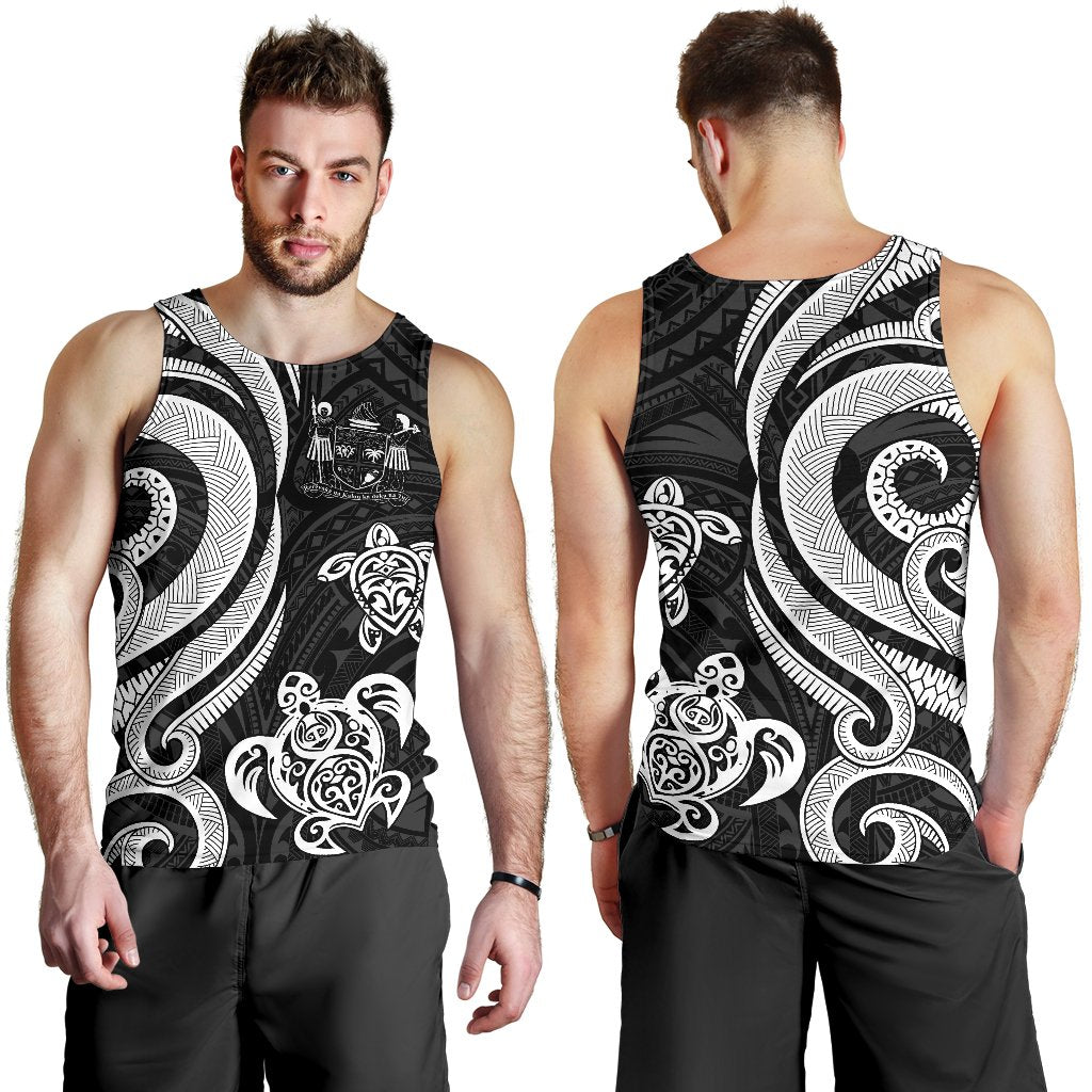 Fiji Polynesian Men Tank Top - White Tentacle Turtle Crest White - Polynesian Pride