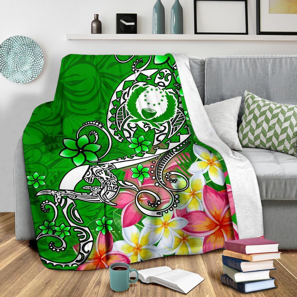 Pohnpei Premium Blanket - Turtle Plumeria (Green) - Polynesian Pride