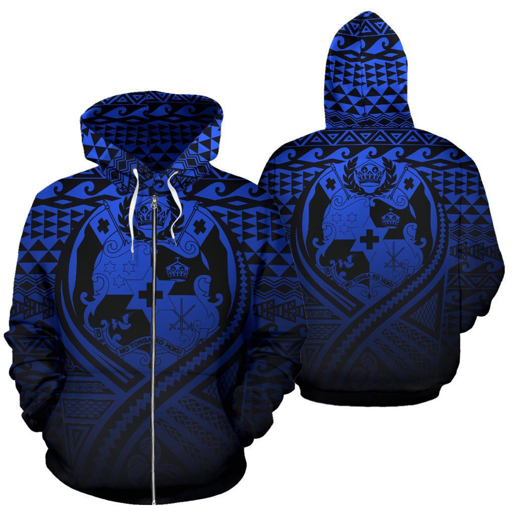 Tonga All Over Zip up Hoodie Lift up Blue Unisex Blue - Polynesian Pride
