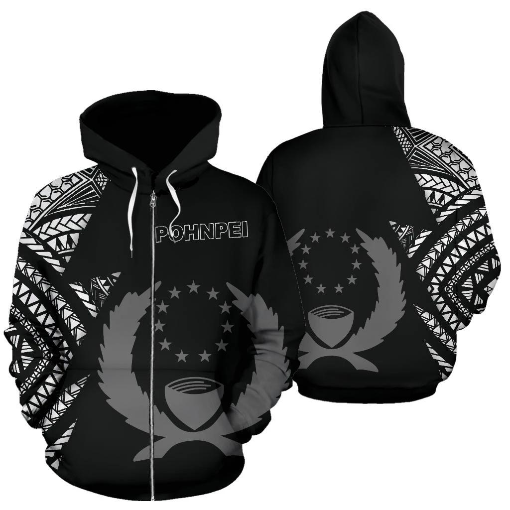 Pohnpei Pattern All Over Zip up Hoodie FSM Unisex Black - Polynesian Pride