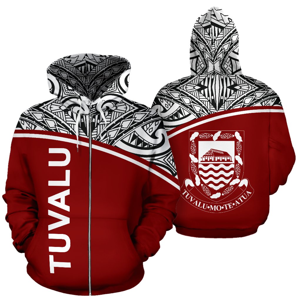 Tuvalu Polynesian Zip up Hoodie Curve Red Unisex Red - Polynesian Pride