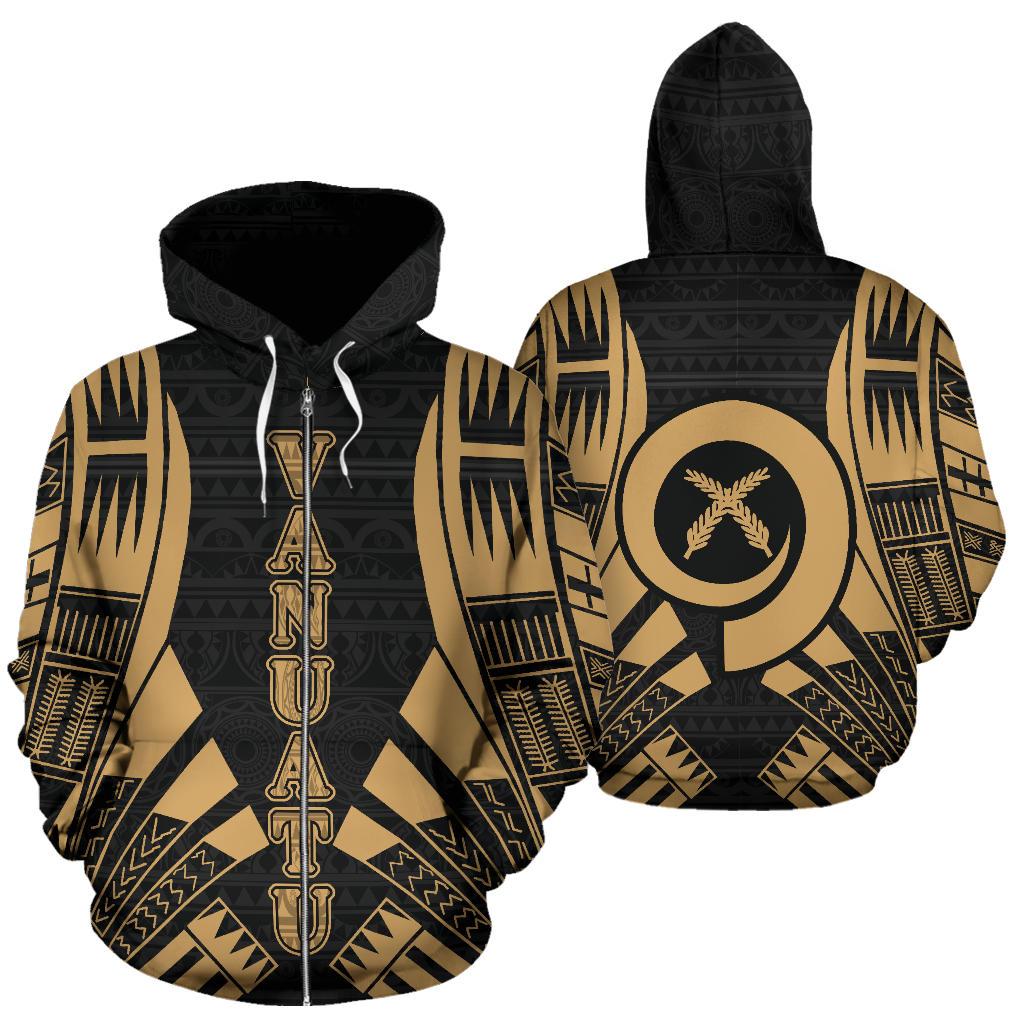 Vanuatu Polynesian Zip up Hoodie Gold Tattoo Unisex Gold - Polynesian Pride