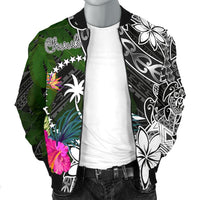 Chuuk Men Bomber Jacket - Turtle Plumeria Banana Leaf - Polynesian Pride