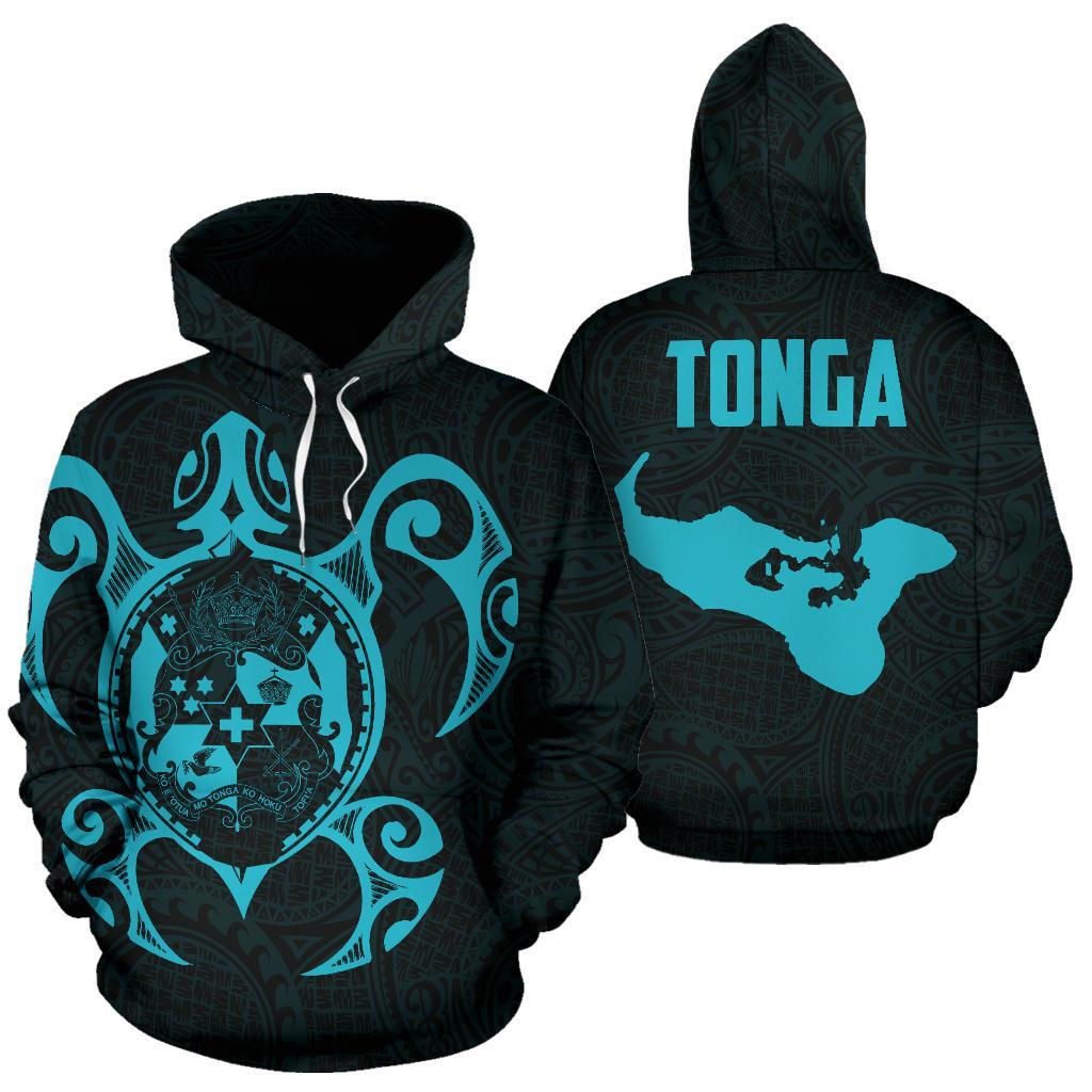 Tonga Polynesian Hoodie Tonga Coat of Arms In Turtle Map Unisex Black - Polynesian Pride