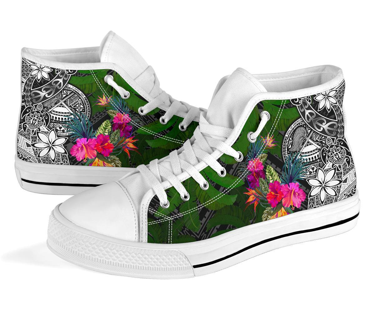 American Samoa High Top Shoes - Turtle Plumeria Banana Leaf - Polynesian Pride