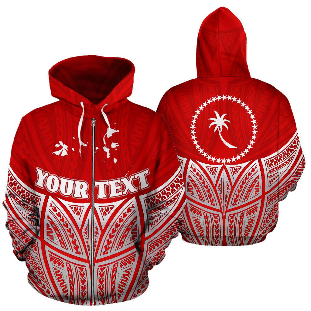 Chuuk Polynesian Custom Zip up Hoodie Red Pride Map and Seal Unisex Red - Polynesian Pride