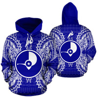 Yap Polynesian ll Over Hoodie Map Blue Unisex Blue - Polynesian Pride