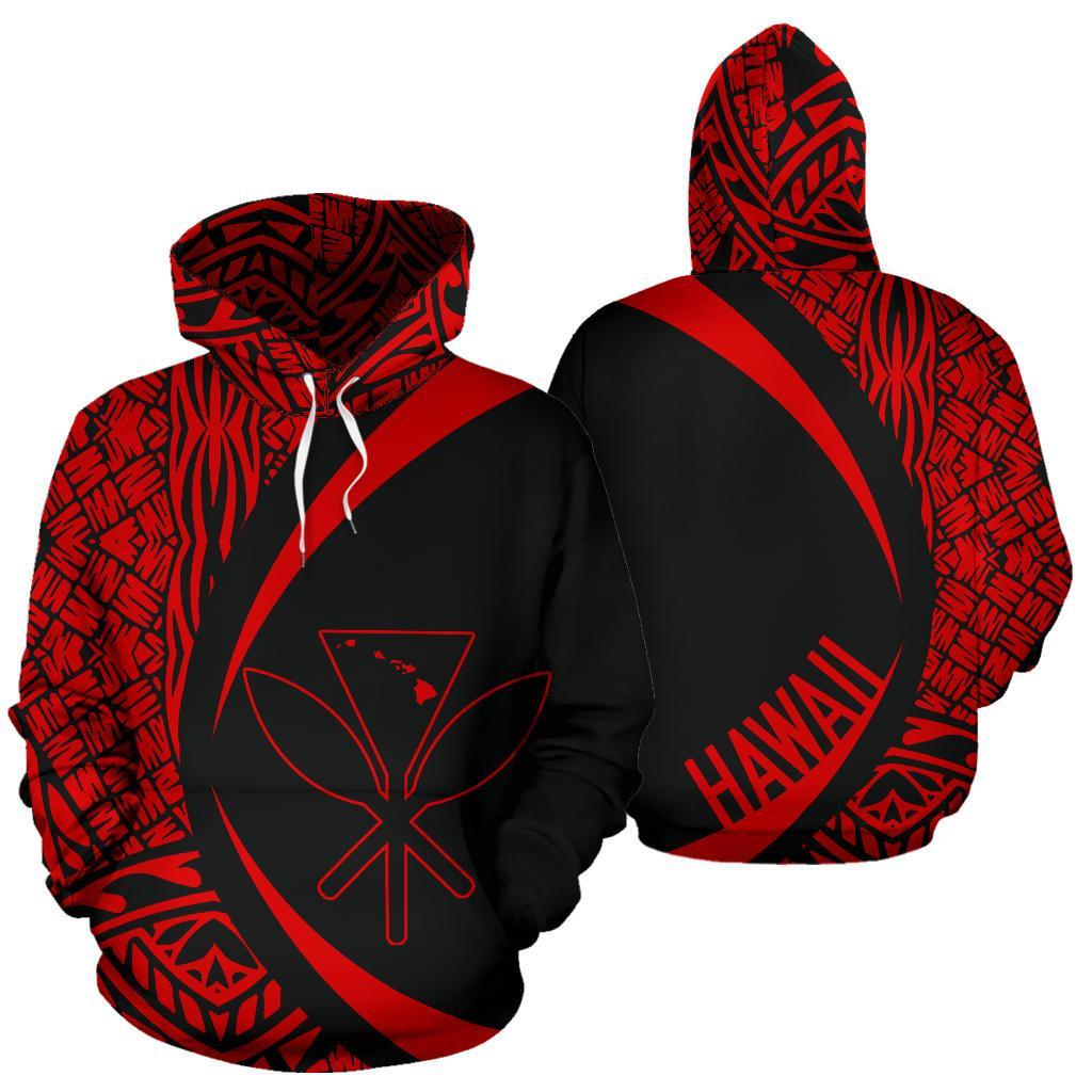 Polynesian Kanaka Maoli Map of Hawaii Hoodie Red Circle Style Unisex Red - Polynesian Pride