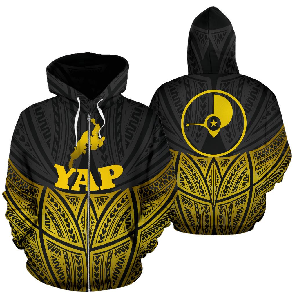 Yap Polynesian Zip up Hoodie Gold Pride Map and Seal Unisex Gold - Polynesian Pride