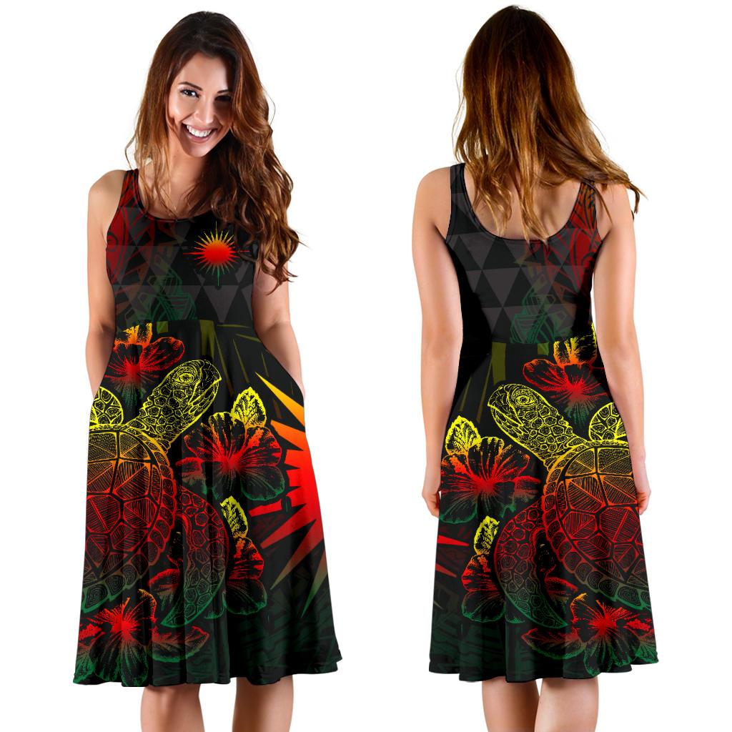 Marshall Islands Polynesian Midi Dress - Turtle Hibiscus Reggae - Polynesian Pride