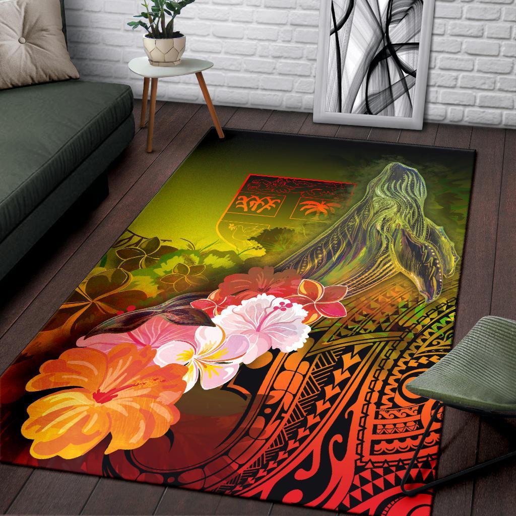 Fiji Area Rug - Humpback Whale with Tropical Flowers (Yellow) - Polynesian Pride