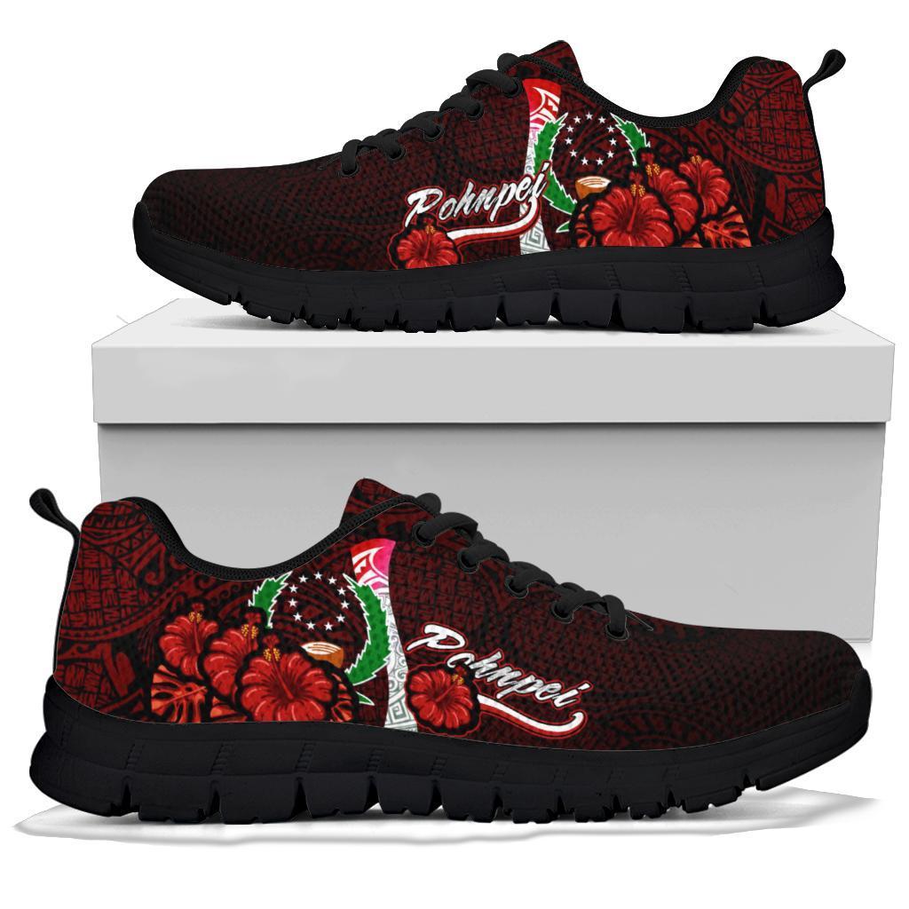 Pohnpei Micronesia Sneakers - Coat Of Arm With Hibiscus - Polynesian Pride