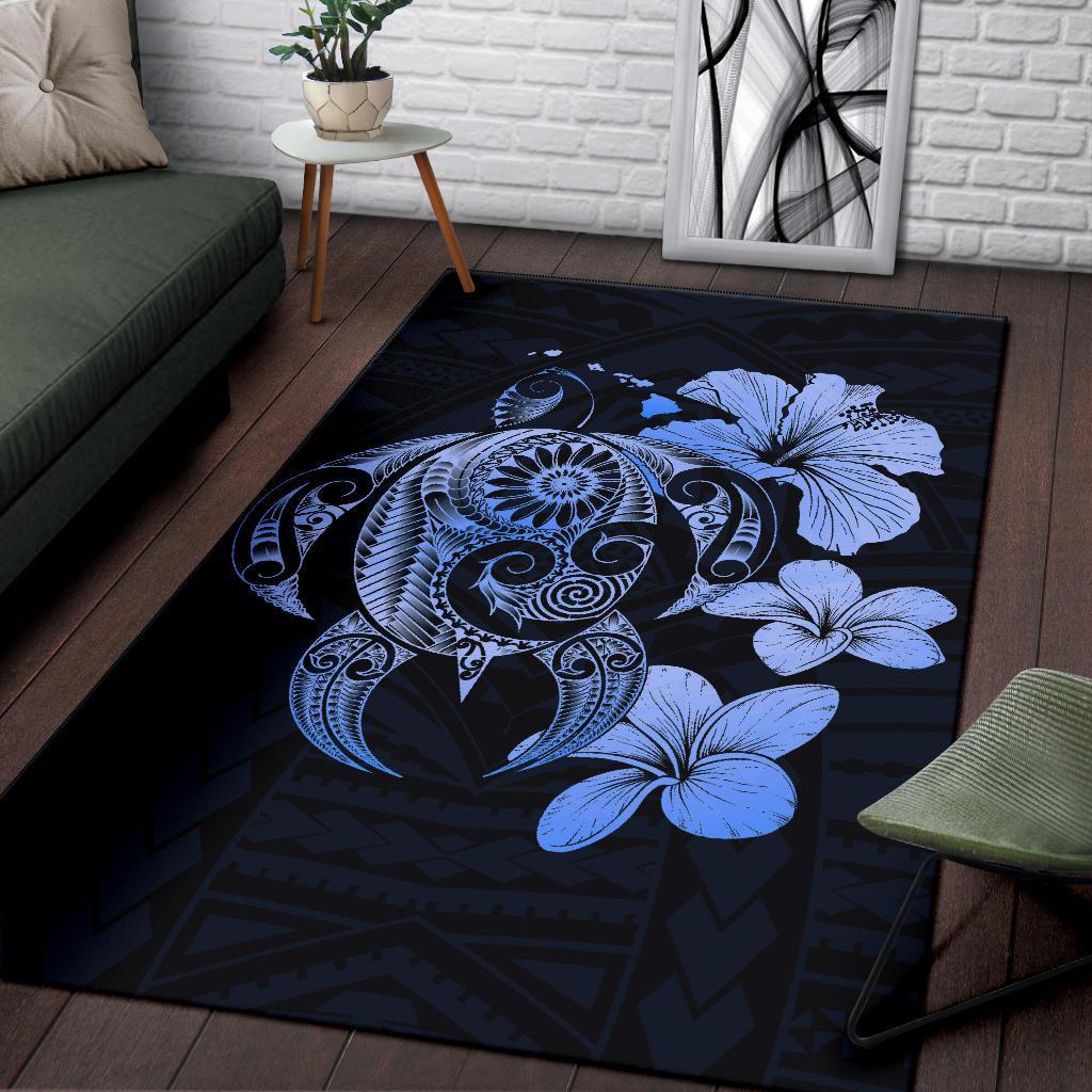 Hibiscus Plumeria Mix Polynesian Turtle Area Rug AH - Polynesian Pride