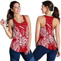New Caledonia Polynesian Women Tank Top Map Red White - Polynesian Pride
