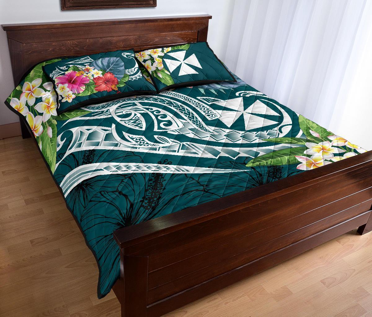 Wallis and Futuna Polynesian Quilt Bed Set - Summer Plumeria (Turquoise) - Polynesian Pride