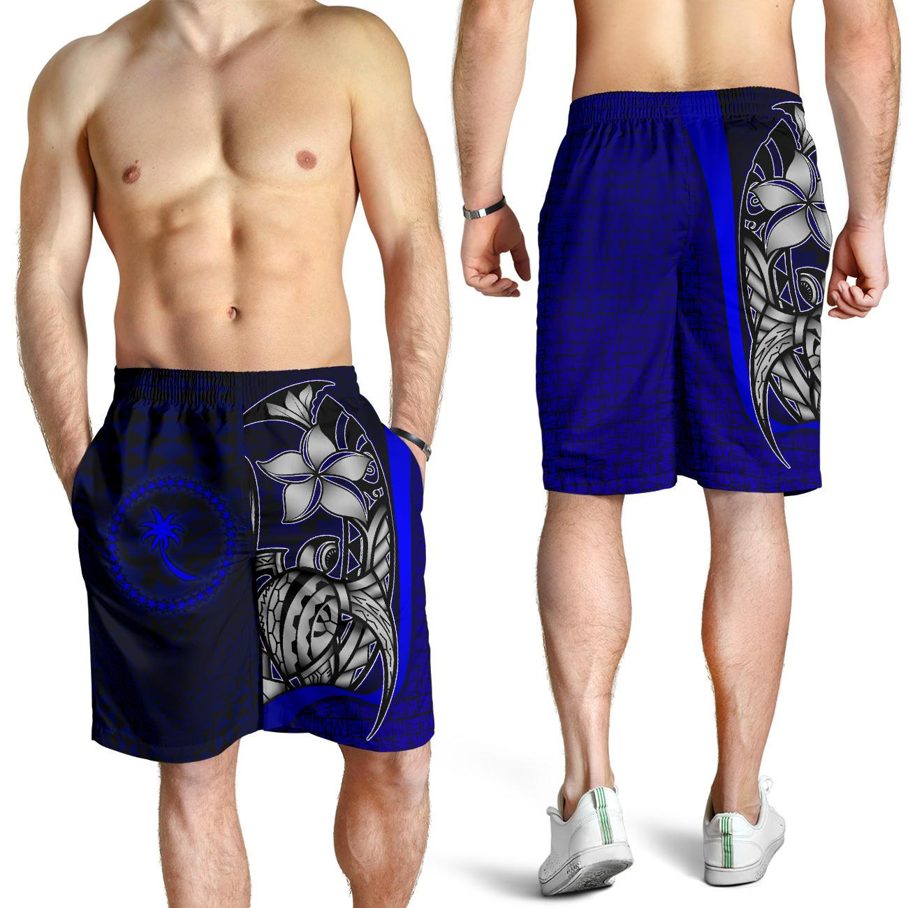 Chuuk Micronesian Men's Shorts Blue - Turtle With Hook Blue - Polynesian Pride