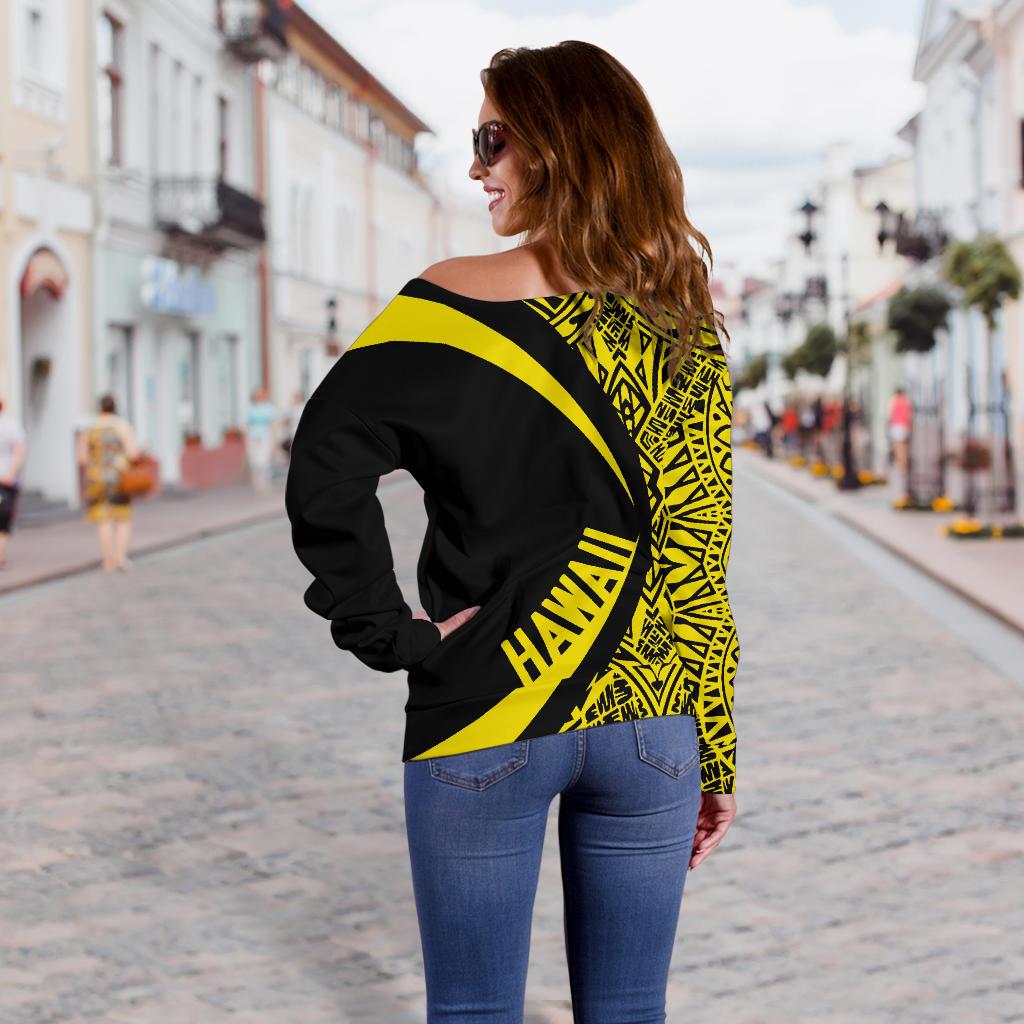 Kanaka Hawaii Map Yellow Polynesian Off Shoulder Sweater - Circle Style - Polynesian Pride