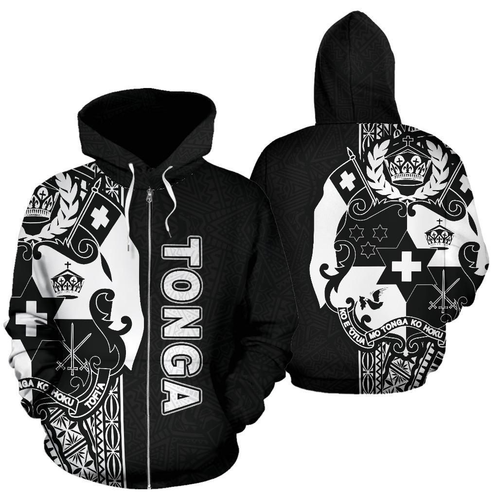 Tonga Polynesian Zip up Hoodie White Line Unisex White - Polynesian Pride