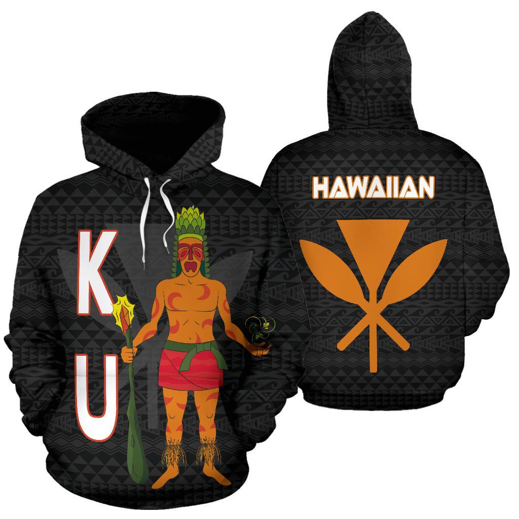 Polynesian Hawaii Hoodie Ku Hawaiian God of the Myths nd Legends Unisex Black - Polynesian Pride