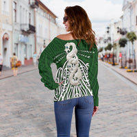 Maori Moko Tattoo Off Shoulder Sweater, Manaia Pounamu - Polynesian Pride
