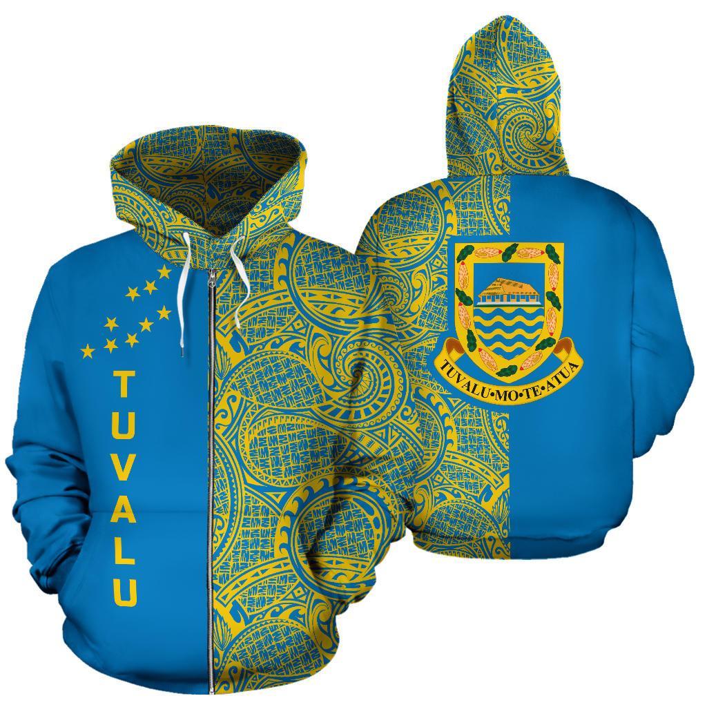 Tuvalu Zip up Hoodie Tuvalu Flag Coat of Arms Polynesian Tattoo Half Style TH0 Unisex Blue - Polynesian Pride