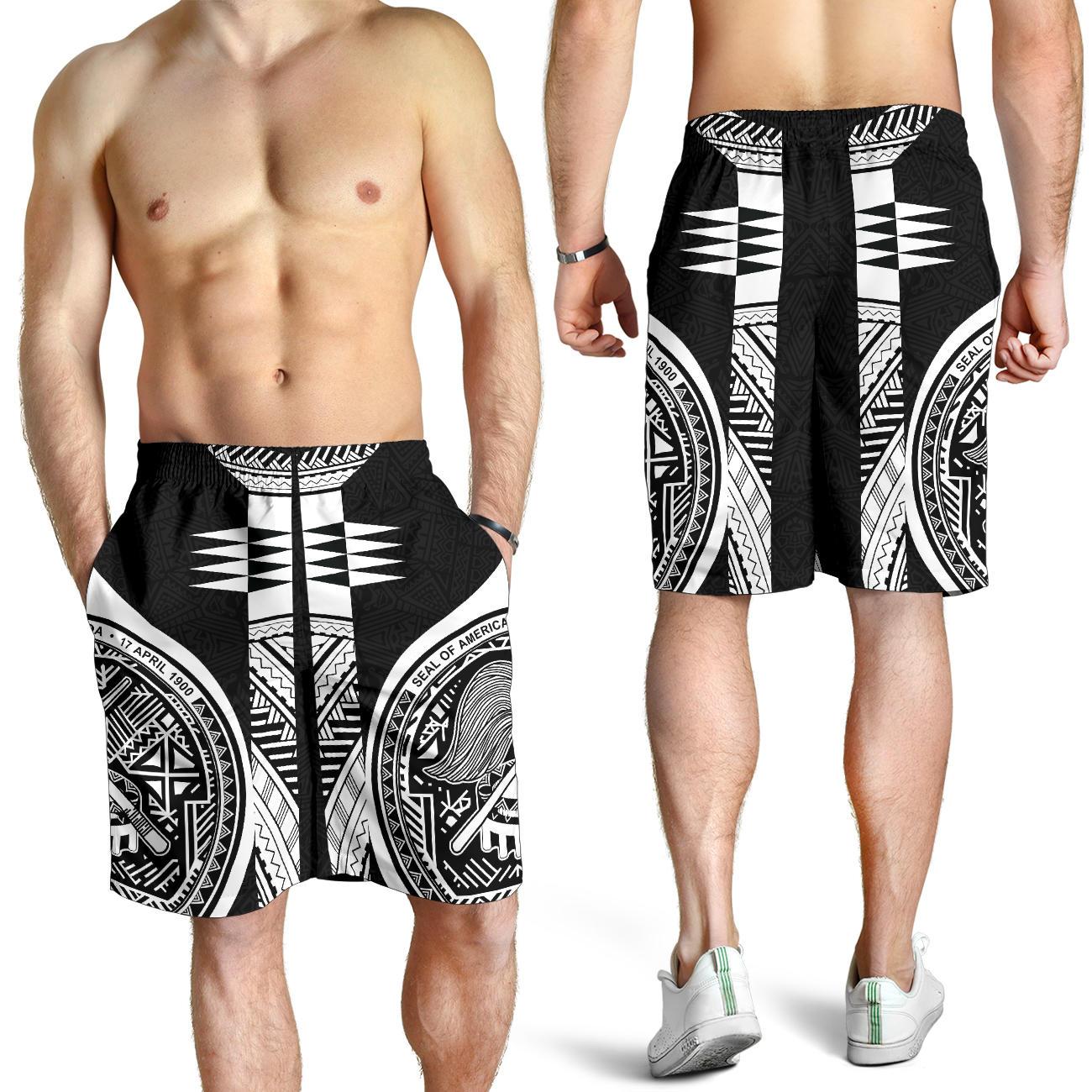 American Samoa Polynesian Men Shorts - Black Armor Tattoo Black - Polynesian Pride