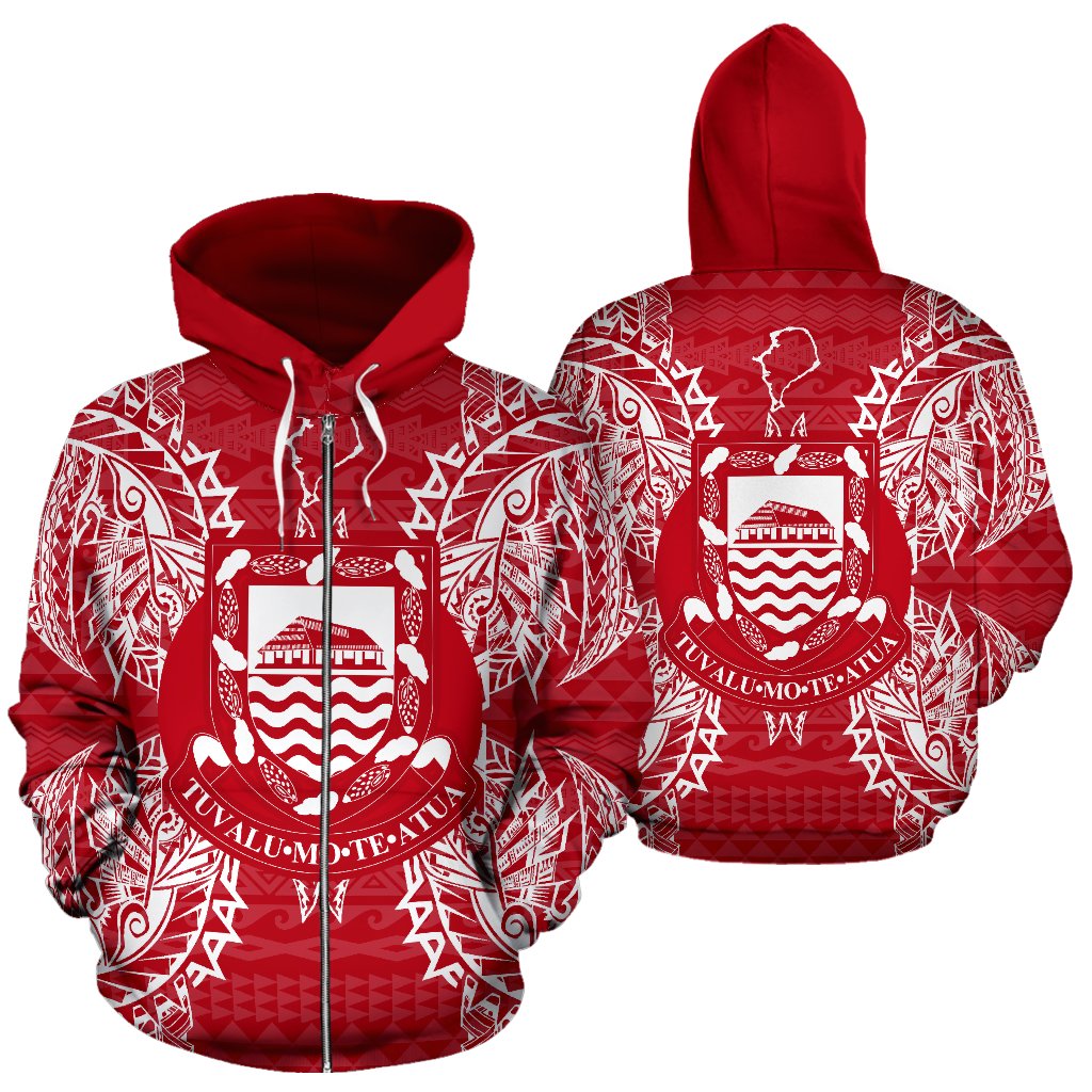 Tuvalu Polynesian All Over Zip up Hoodie Map Red White Unisex Red - Polynesian Pride