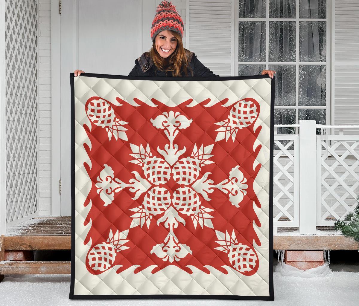 Hawaiian Pineapple Pattern Premium Quilt - Red - Argu Style - AH - Polynesian Pride