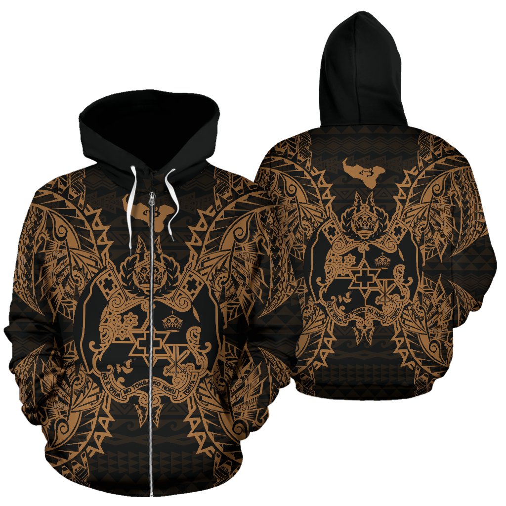 Tonga Polynesian All Over Zip up Hoodie Map Gold Unisex Gold - Polynesian Pride