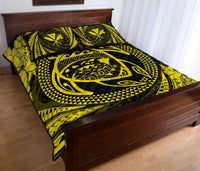 Hawaiian Kanaka Honu Hibiscus Tornando Yellow Polynesian Quilt Bed Set - Polynesian Pride