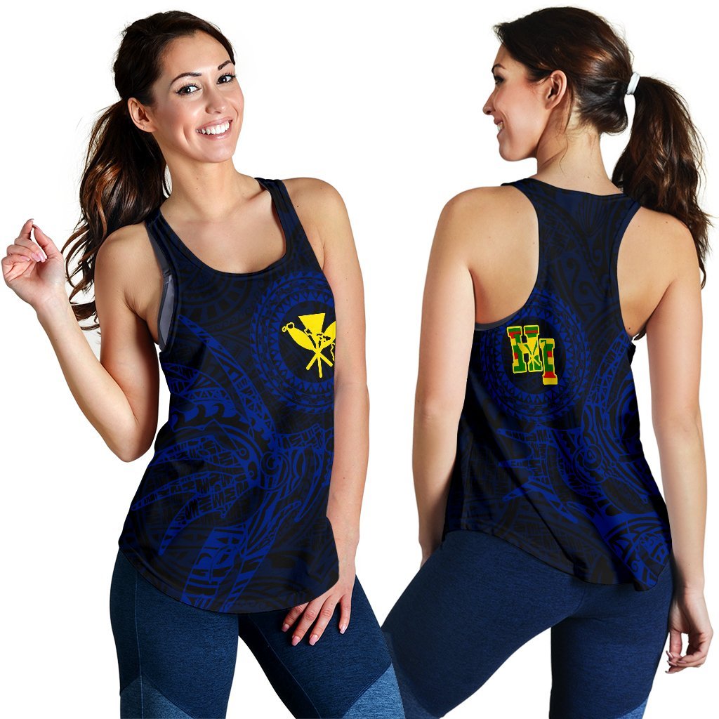 Hawaii Women's Racerback Tank Polynesian Kanaka Map Hawaiian Racerback - Blue - TT Style Blue - Polynesian Pride
