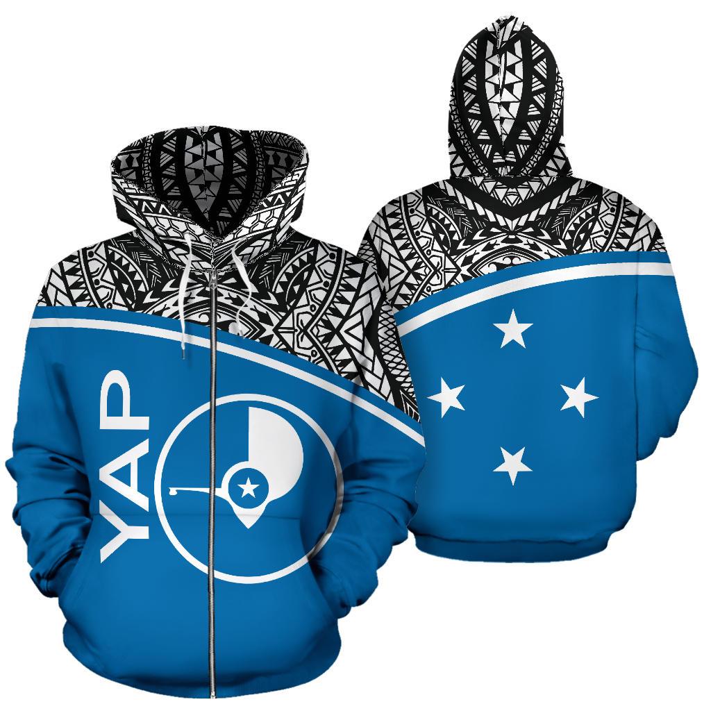 Yap All Over Zip up Hoodie Micronesia Curve Blue Style Unisex Blue - Polynesian Pride