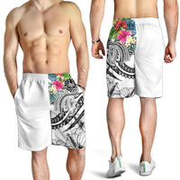Tahiti Polynesian Men's Shorts - Summer Plumeria (White) - Polynesian Pride