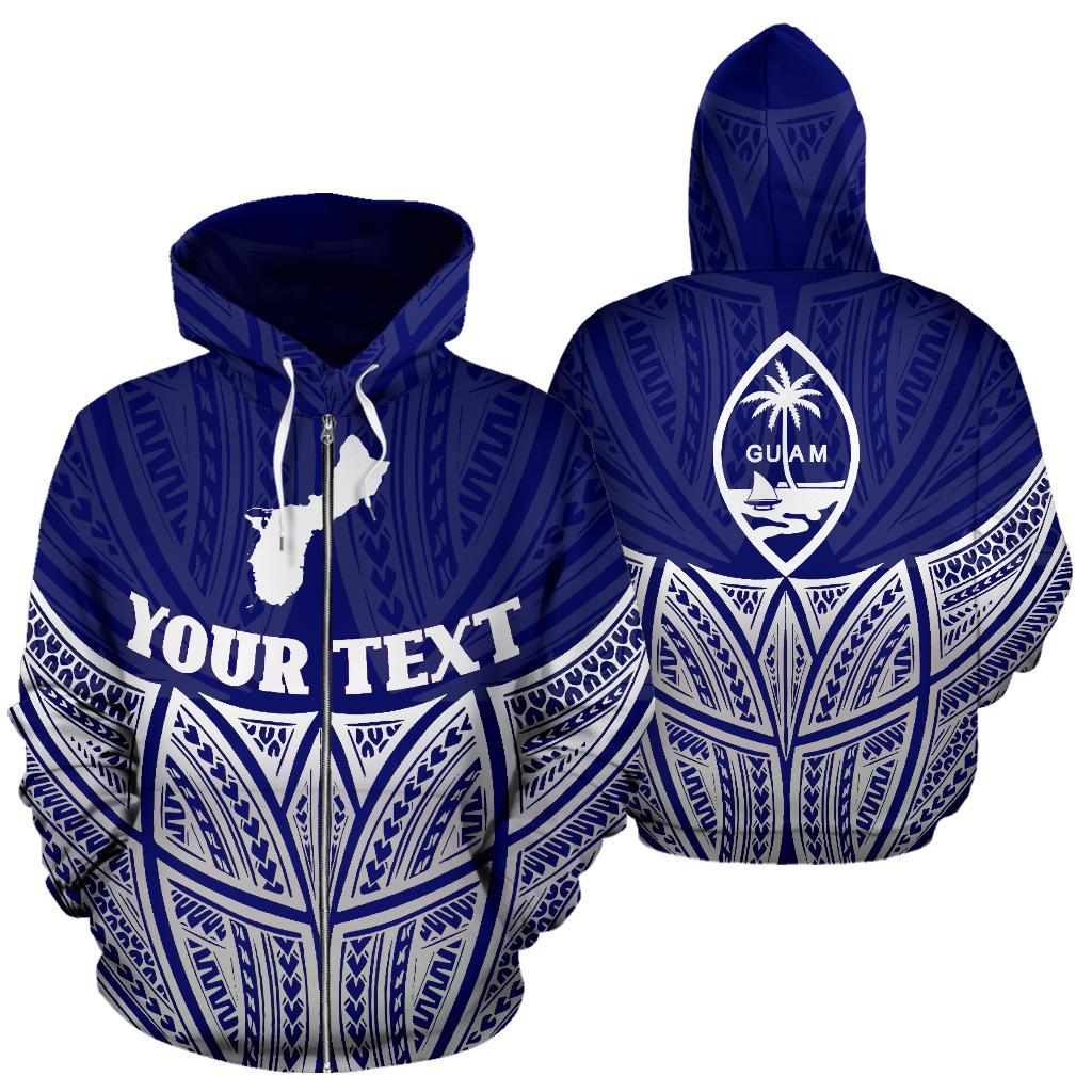 Guam Polynesian Custom Zip up Hoodie Blue Pride Map and Seal Unisex Blue - Polynesian Pride