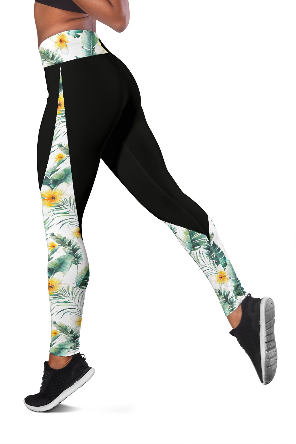 Hawaii Plumeria And Palm Tropical Sealess Leggings White - Polynesian Pride