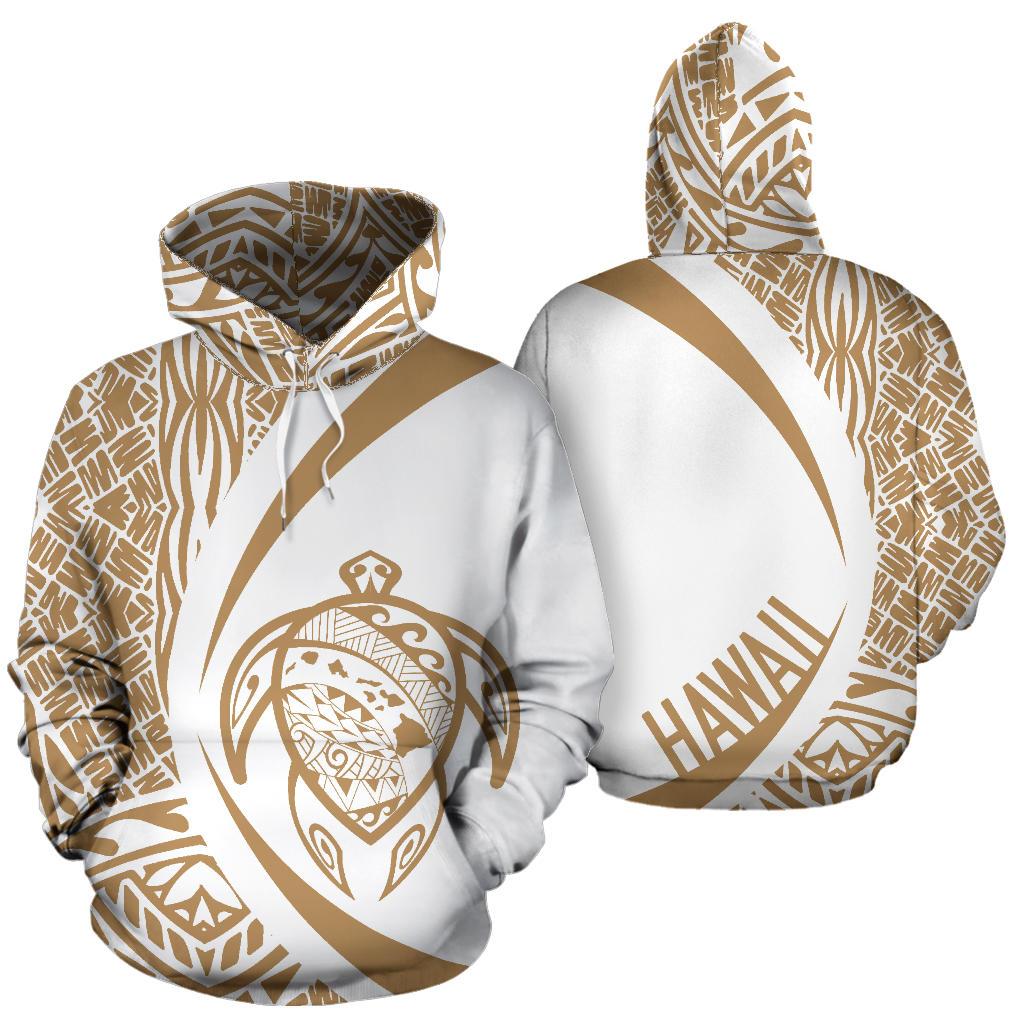 Polynesian Turtle Map of Hawaii Hoodie Circle Style Unisex Gold - Polynesian Pride