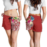 Tonga Polynesian Women's Shorts - Summer Plumeria (Red) - Polynesian Pride