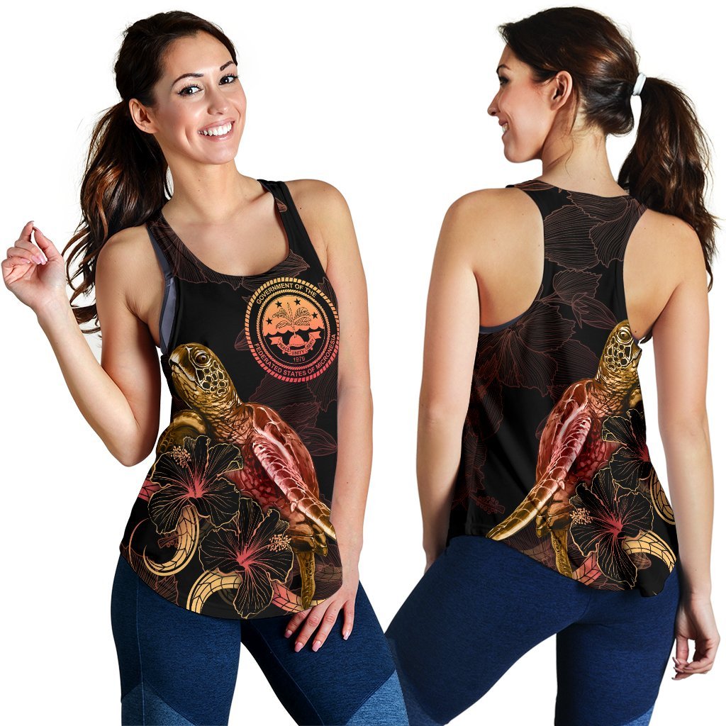 Federated States of Micronesia Polynesian Women Tank Top - Turtle With Blooming Hibiscus Gold - Polynesian Pride