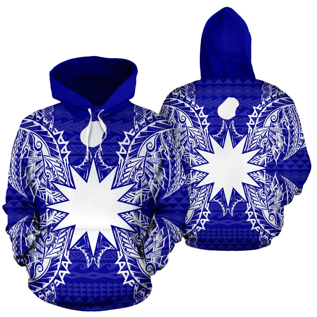 Nauru Polynesian ll Over Hoodie Map Blue Unisex Blue - Polynesian Pride