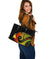 Papua New Guinea Large Leather Tote Bag - PNG Bird And Polynesian Decorative Pattern - Polynesian Pride