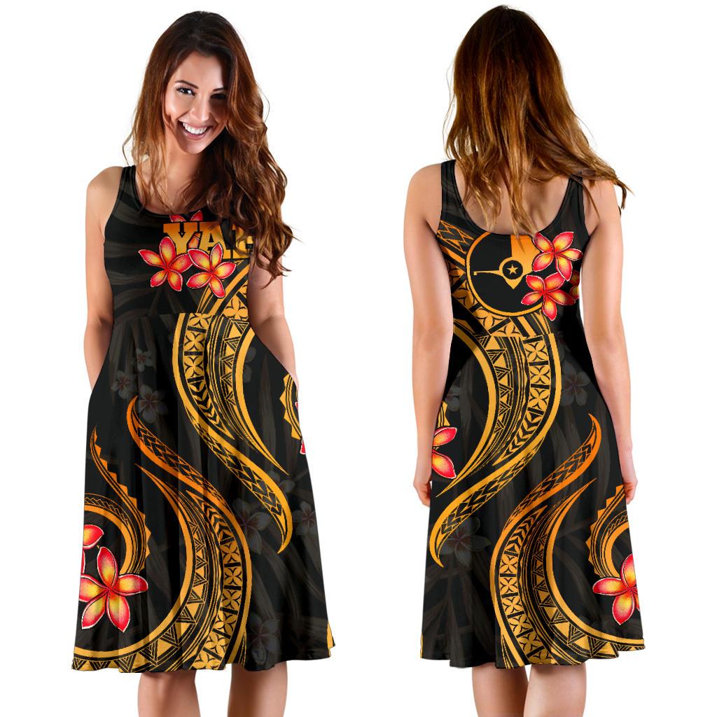 Yap Micronesian Midi Dress - Gold Plumeria - Polynesian Pride