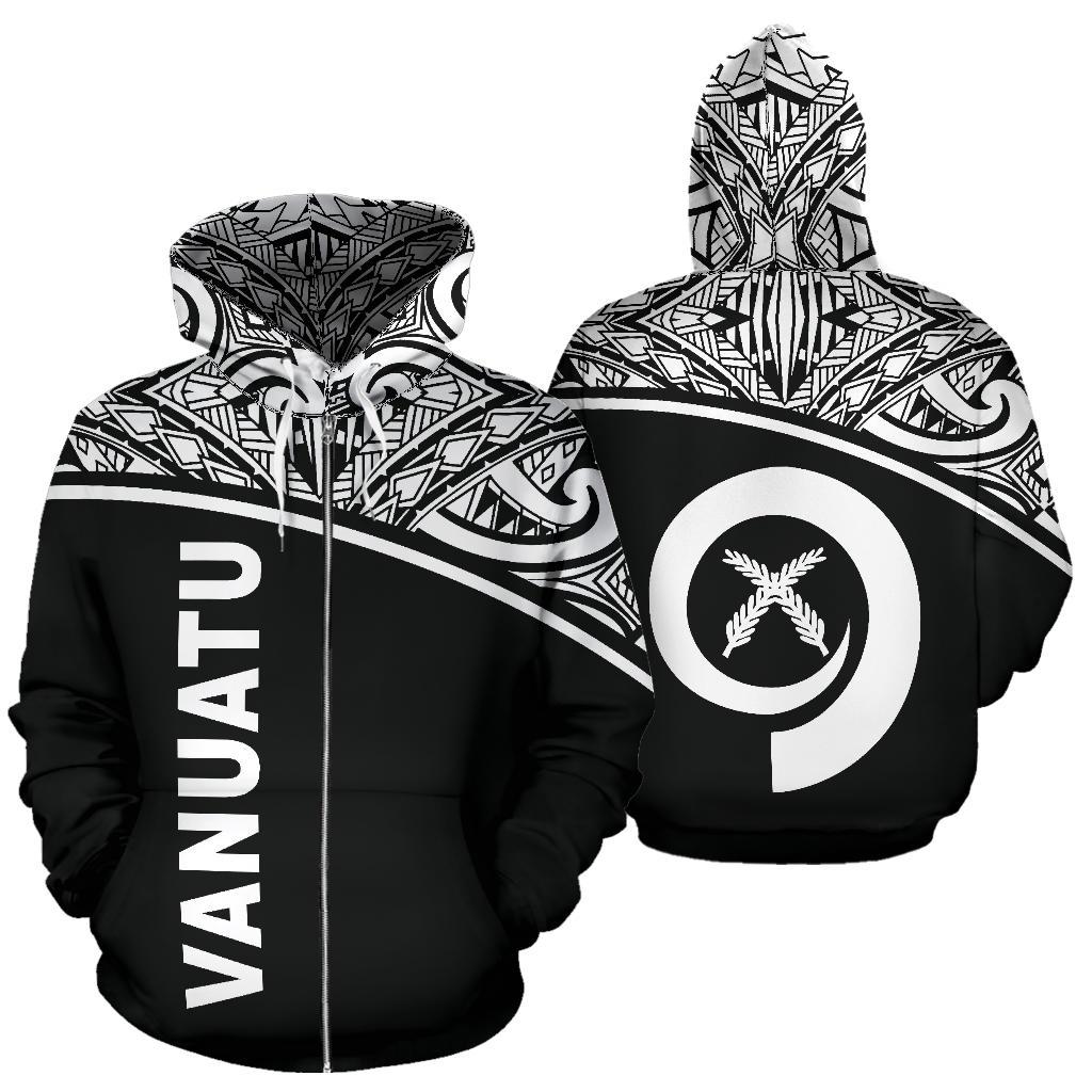 Vanuatu Polynesian Zip up Hoodie Black Curve Unisex Black - Polynesian Pride
