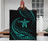 Hawaii Turtle Hibicus Premium Quilt - Frida Style - Turquoise - Polynesian Pride