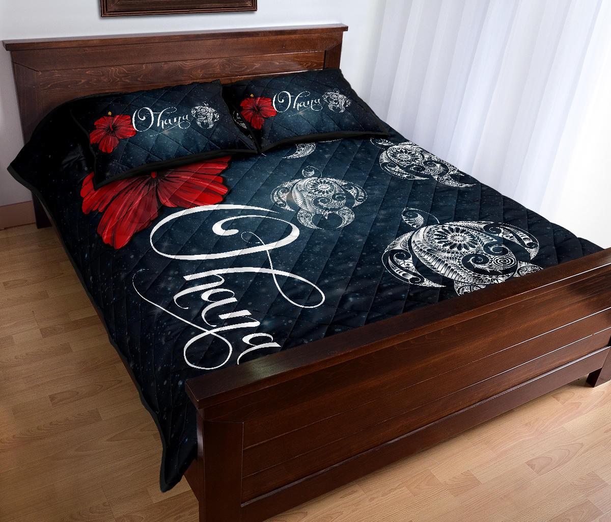 Hawaii Ohana Turtle Hibiscus Galaxy Quilt Bed Set - Polynesian Pride