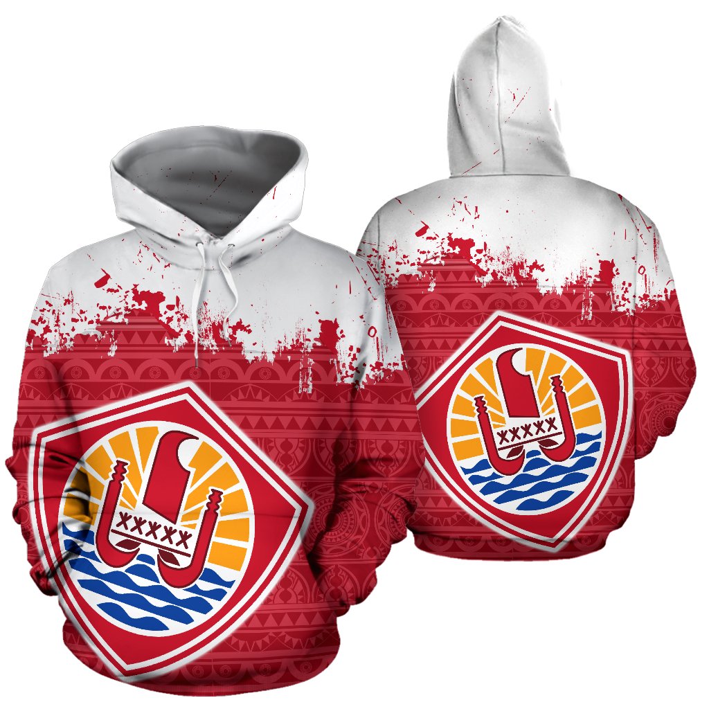 French Polynesia ll Over Hoodie Tahiti Grunge Style Unisex Red - Polynesian Pride