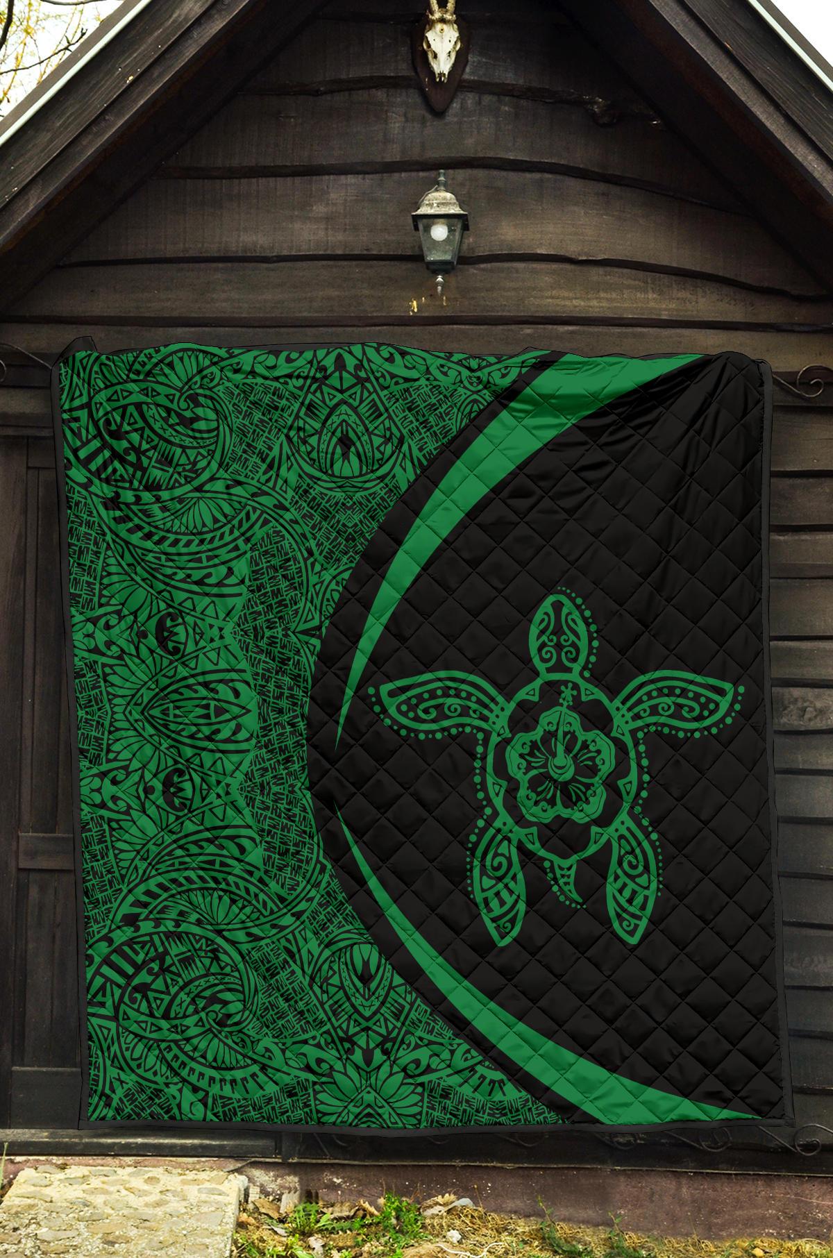 Hawaii Turtle Polynesian Green Premium Quilt - Circle Style - Polynesian Pride